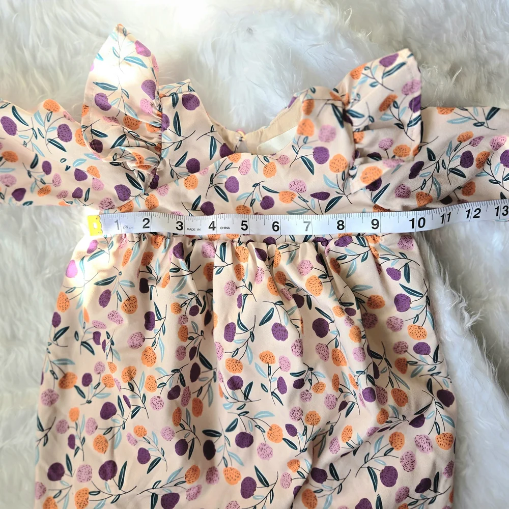 Mabel +Honey Infant Girl Charming Floral Romper Orange and Purple 9 Months